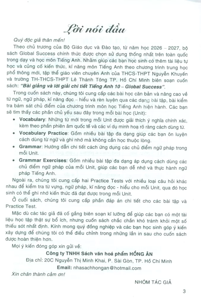 BÀI GIẢNG VÀ LỜI GIẢI CHI TIẾT TIẾNG ANH LỚP 10 - GLOBAL SUCCESS (Theo Chương trình mới)